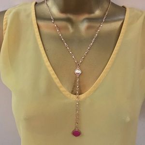 Humble Chic  Y necklace w/ fuchsia pendant